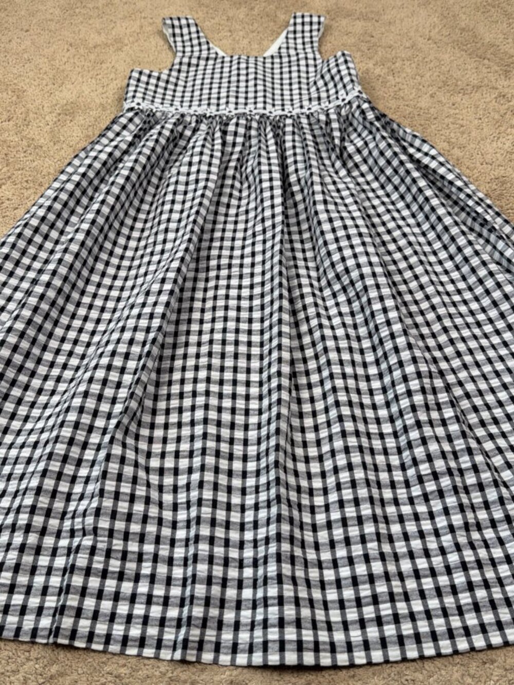 Vintage Kellys Kids Dress Girls 8 Black White Gingham Daisy Cottagecore Wedding - Picture 2 of 12